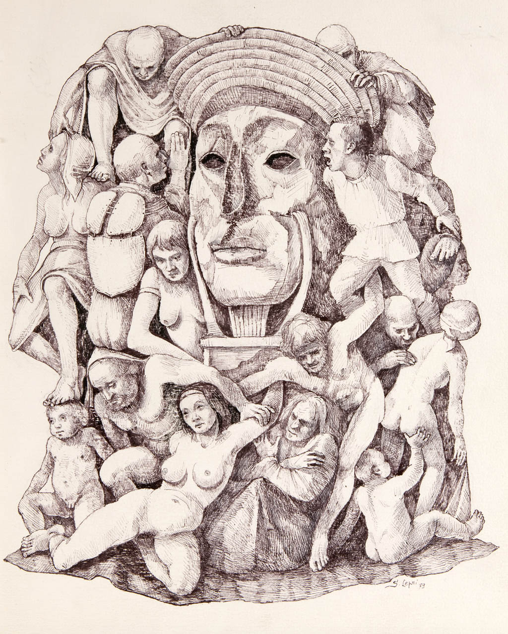 Stanislao Lepri - Trompe Sphinx - 1978 sepia and black ink on paper