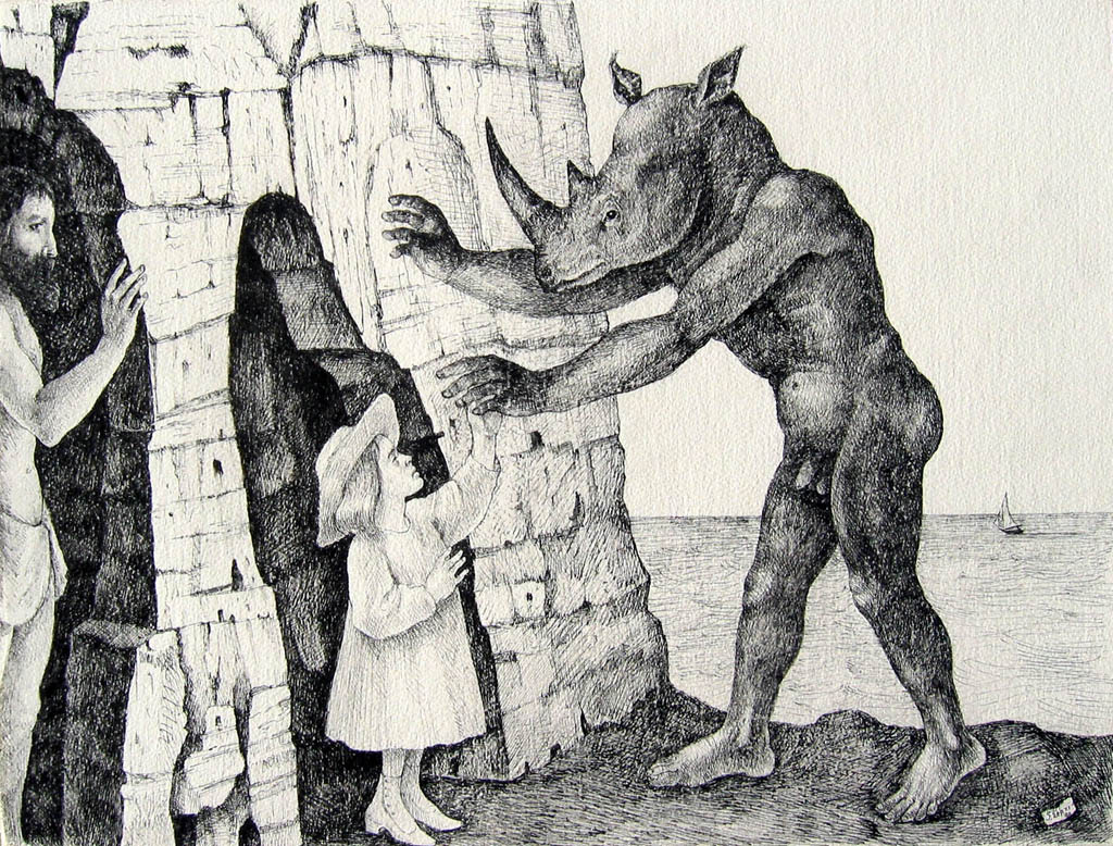 Stanislao Lepri - La Rencontre (The Encounter) - 1980 ink on paper