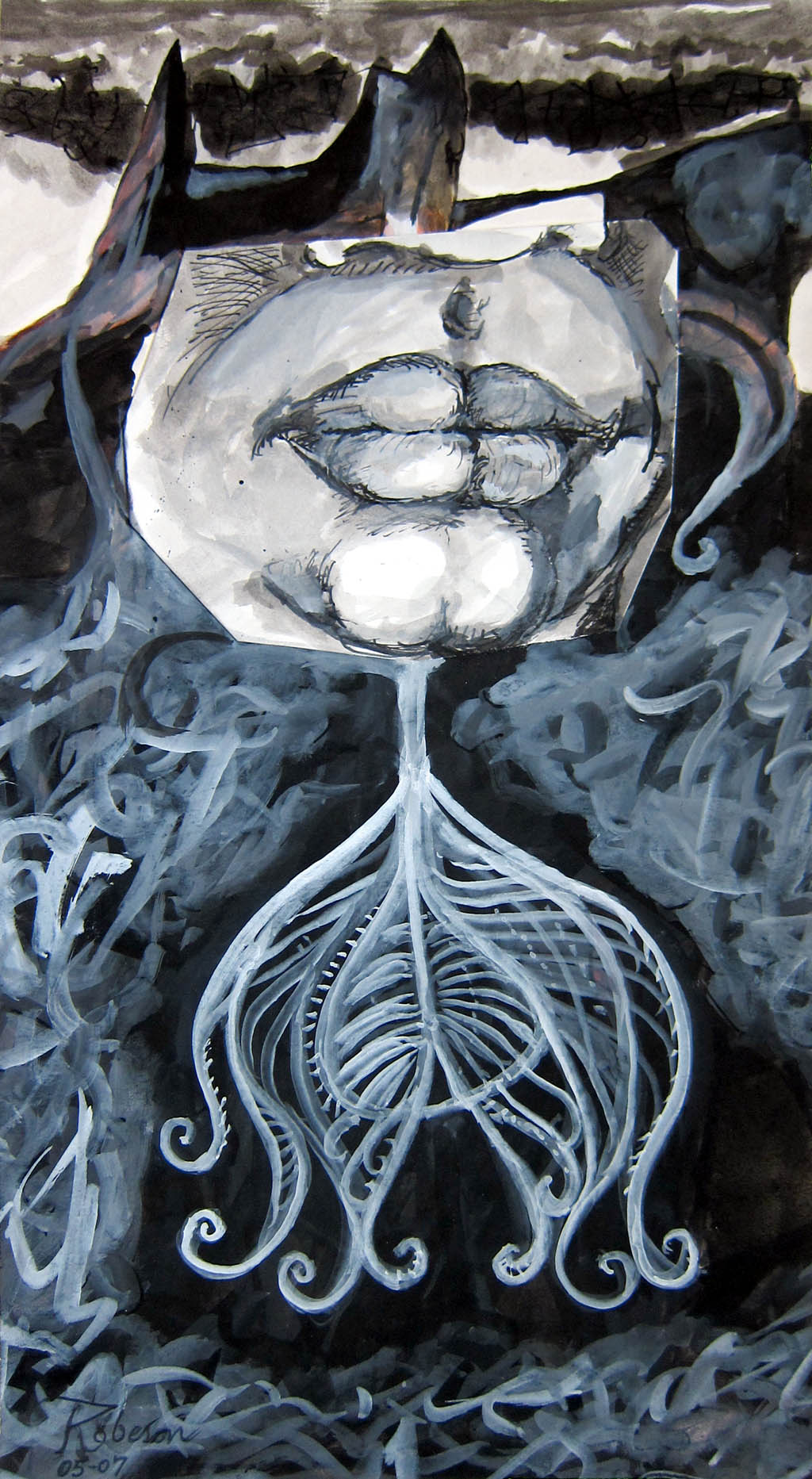 Stephen Robeson-Miller - Voice of the Shaman - 2007 ink, gouache, collage, and watercolor on paper