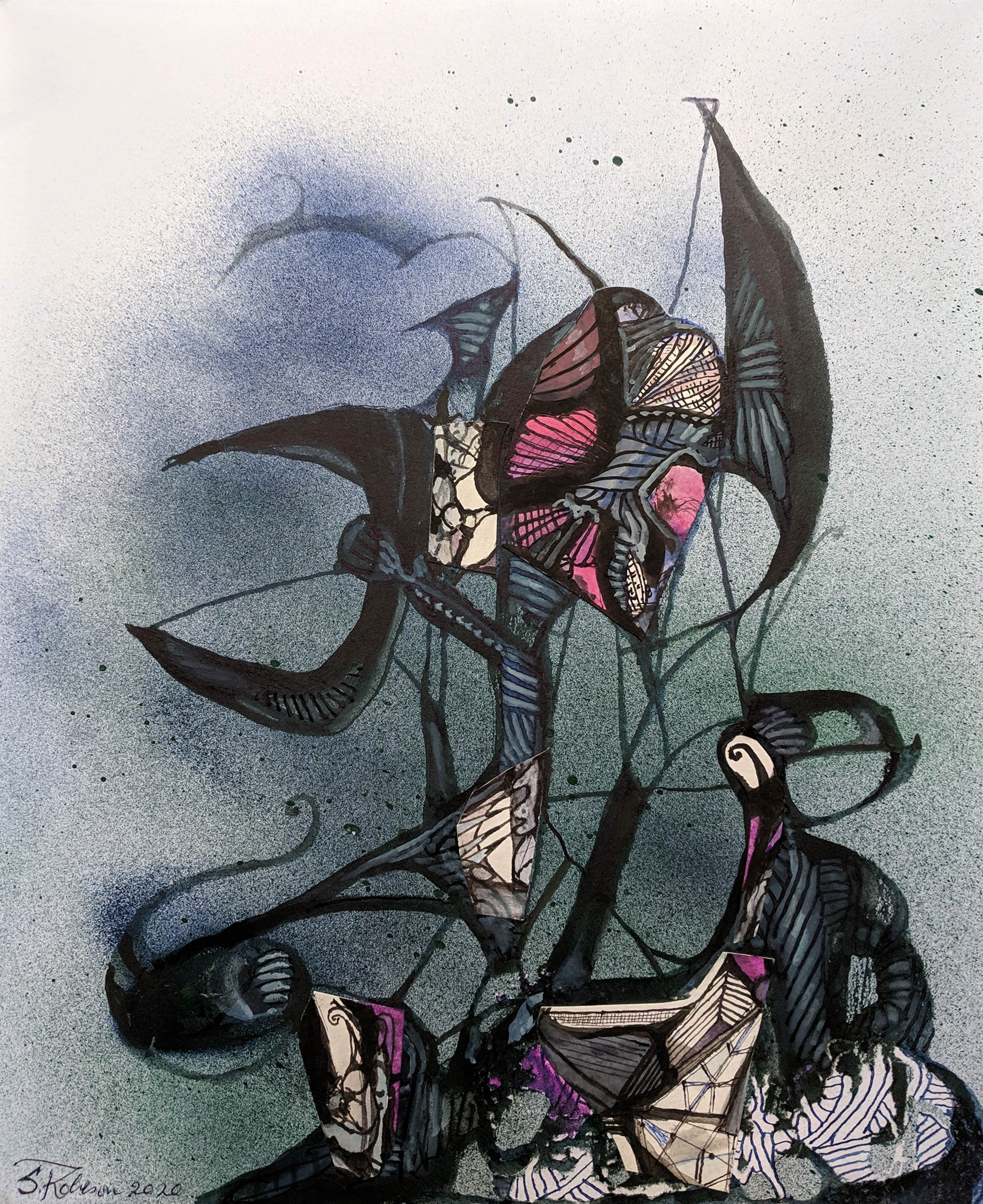 Stephen Robeson-Miller - By the Light of Day - 2020 gouache, ink, watercolor, and collage on paper