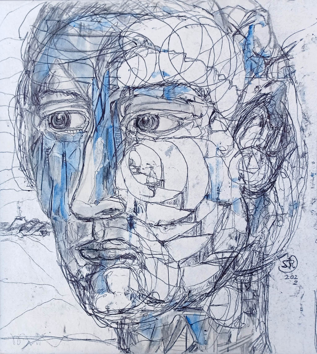 Stephen Robeson Miller - Ritratto di uno sconosciuto (Portrait of an Unknown) - 2022 ink, graphite, and watercolor on mat board