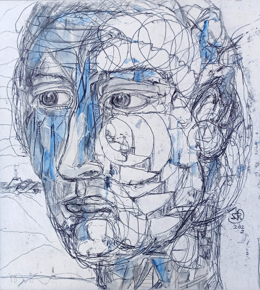 Stephen Robeson-Miller - Ritratto di uno sconosciuto (Portrait of an Unknown) - 2022 ink, graphite, and watercolor on mat board
