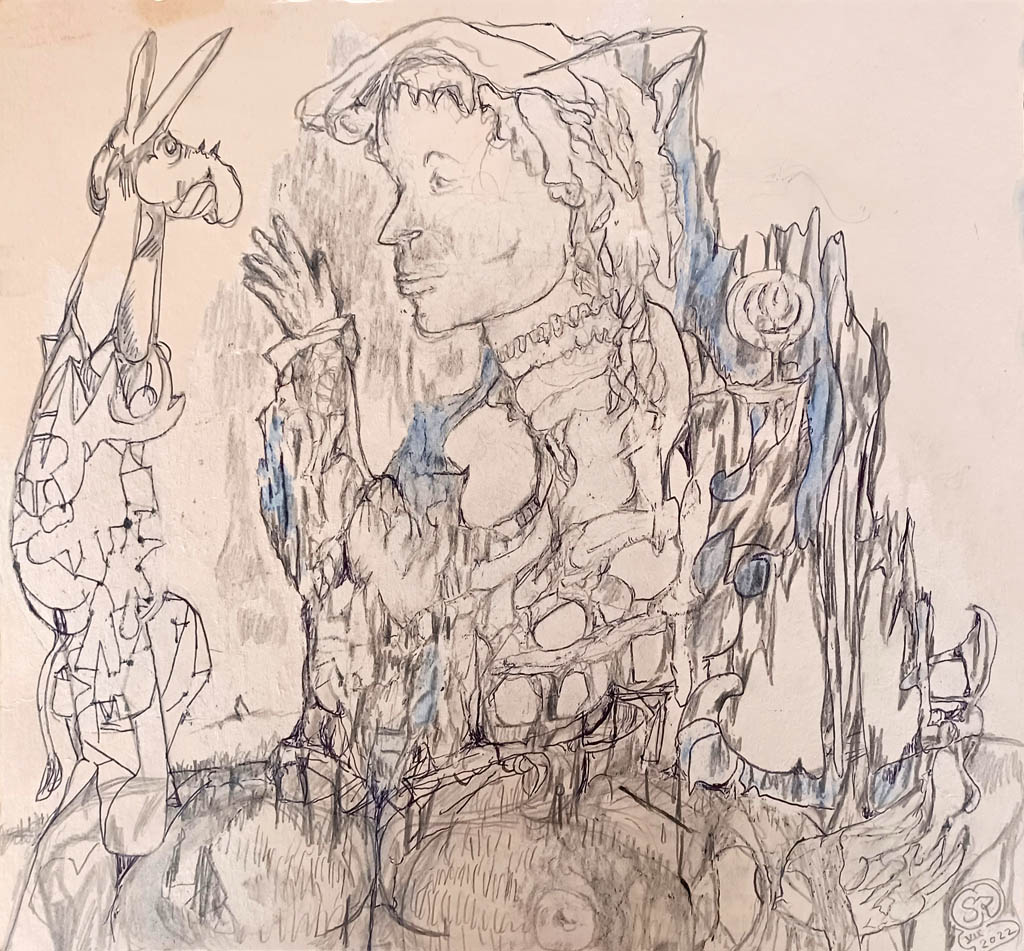 Stephen Robeson-Miller - The Encounter - 2022 graphite, ink, and watercolor on board